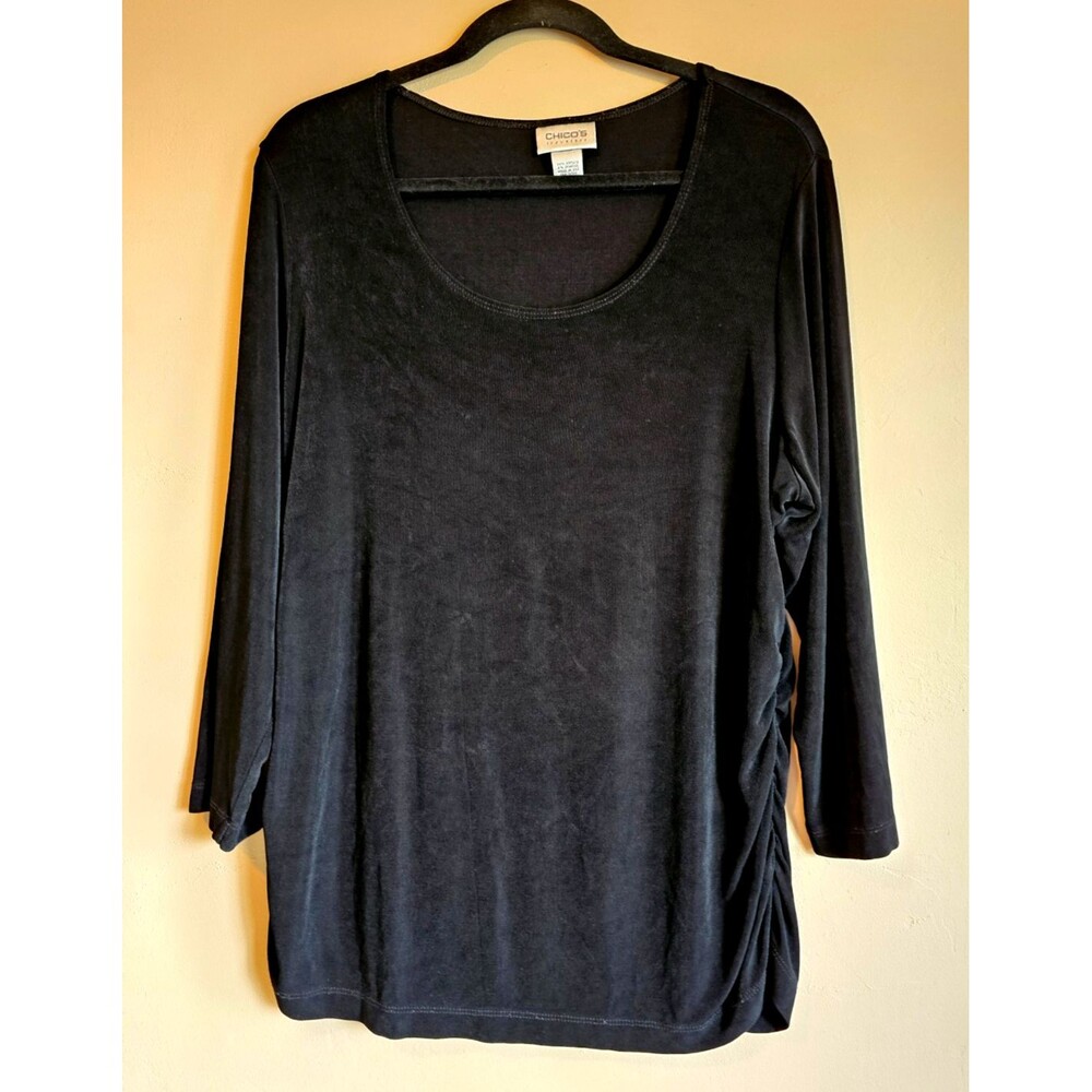 Chico's Travelers Size 3 XL Black Stretch Knit Long Sleeve Scoop Neck Tunic Top